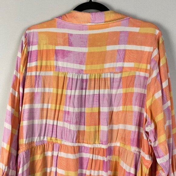 Torrid Peach Plaid Stretch Challis Shirt Dress Womens 3X Tie Waist Collar V Neck - Picture 8 of 10